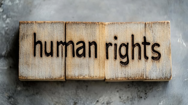 Photo advocating for human rights inspirational message on wooden blocks for justice and equality