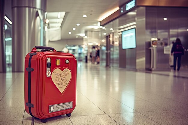 AED emergency defibrillator on the wall in the international airport for prepared to provide lifesaving cardiopulmonary resuscitation Generative AI