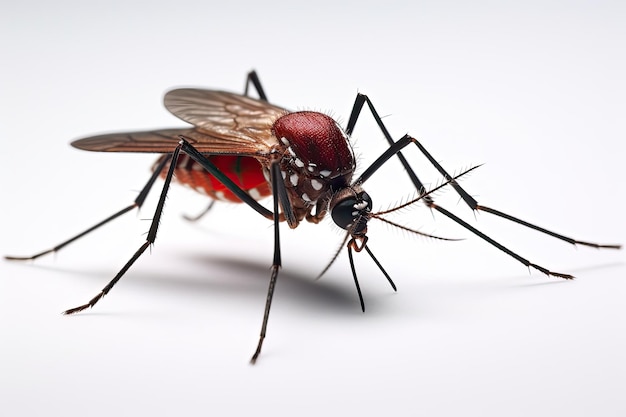 Aedes mosquito isolated on white background Mosquitoes are carriers of dengue fever and malaria Dengue Chikungunya Mayaro Yellow fever Generative Ai