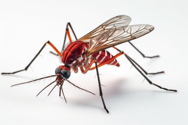 Aedes mosquito isolated on white background Mosquitoes are carriers of dengue fever and malaria Dengue Chikungunya Mayaro Yellow fever Generative Ai