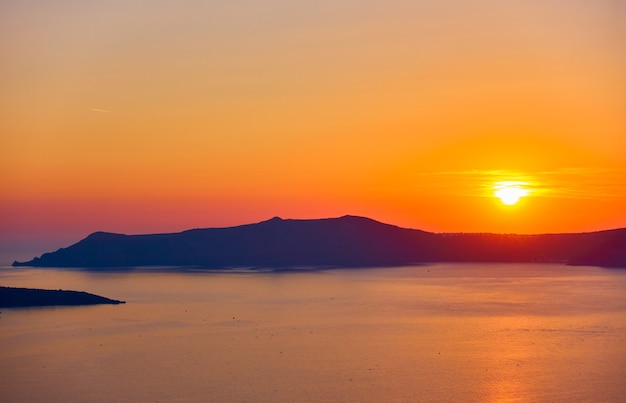 Aegean sea at sundown from Santorini island, Greece