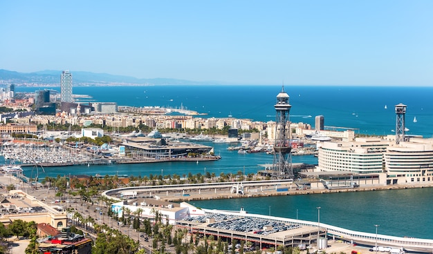 Aeria view of barcelona city and beach ,Spain