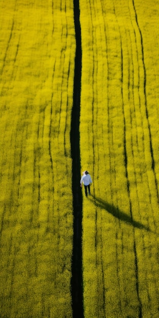 Aerial Abstractions Capturing The Beauty Of A Man Walking On A Yellow Field