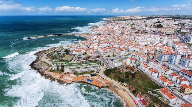 Aerial. Aerial view of the town of Ericeira coasts and streets. Lisbon