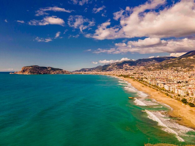 aerial Alanya Castle and sea view. background aerial photo