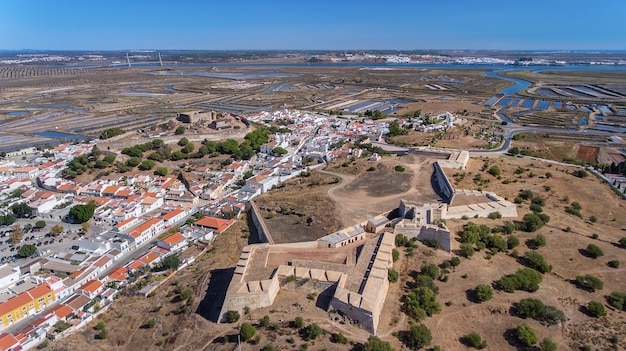 Aerial. Ancient walls of the military settlement of the castle Castro Marim, Portugal