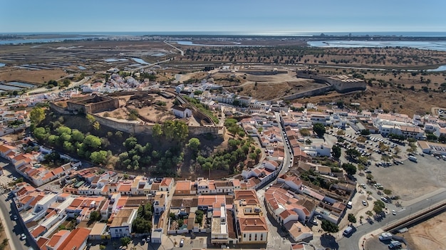 Aerial. Ancient walls of the military settlement of the castle Castro Marim, Portugal