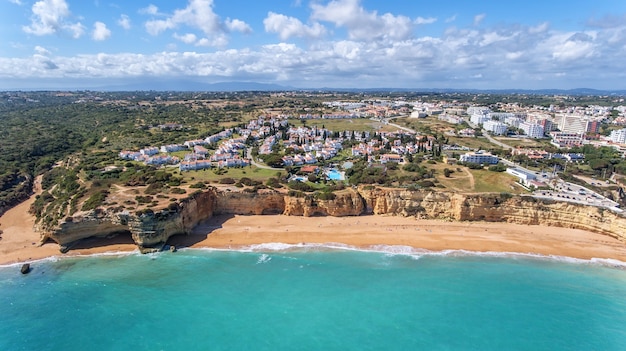 Aerial. Beautiful Portuguese beaches Armacao de Pera, view from the sky.