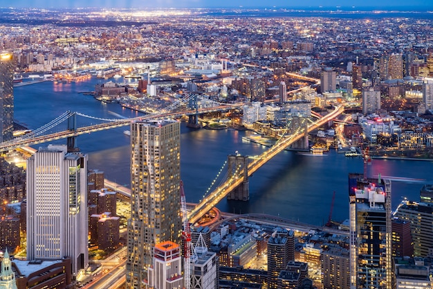 Aerial Brooklyn and Manhattan bridge New York