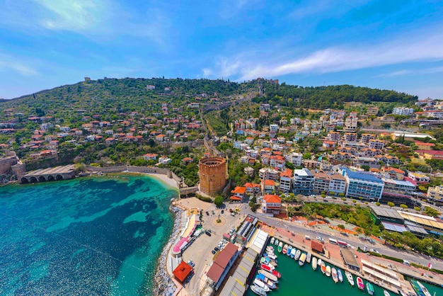 aerial city and alanya castle amazing view