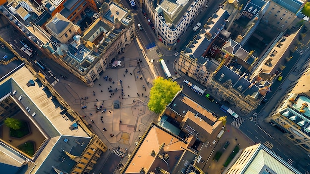 Photo aerial city landscape concept birds eye perspective over nottingham old market squar generative ai