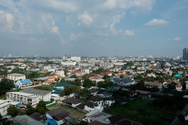 Aerial city view from flying drone at Nonthaburi, Thailand, top view landscape