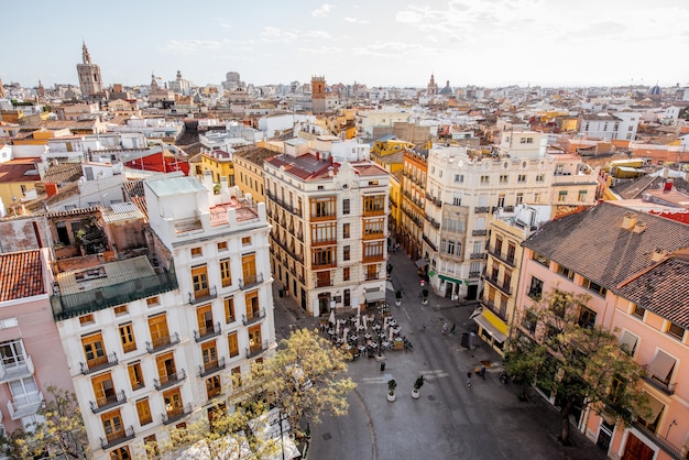 Aerial cityscape view from Serranos towers on the old town of Valencia city in Spain