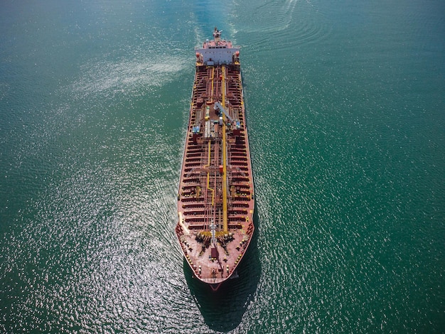 Aerial drone photo of industrial fuel and petrochemical tanker cruising sea