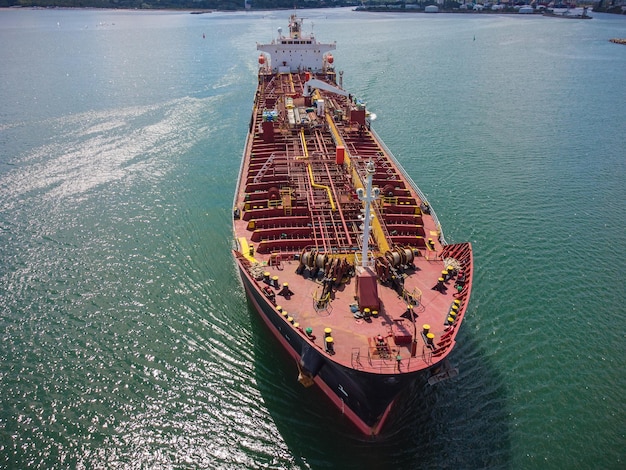 Aerial drone photo of industrial fuel and petrochemical tanker cruising sea