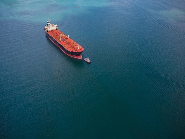 Aerial drone photo of industrial fuel and petrochemical tanker cruising sea