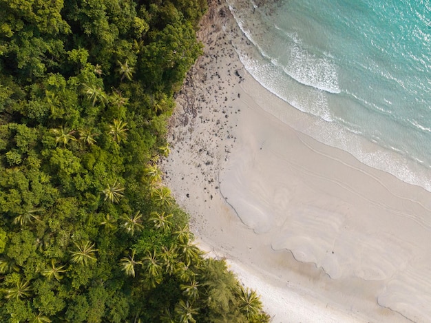 Aerial drone view of beautiful beach with turquoise sea water and palm trees of Gulf of Thailand Kood island Thailand