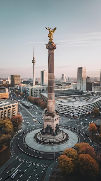 Photo aerial drone view of berlin downtown from victory column germany