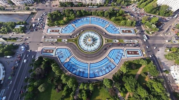 Aerial drone view of Bucharest downtown Romania