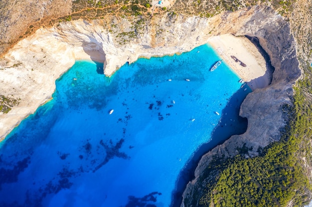 Aerial drone view of the famous Shipwreck Navagio Beach on Zakynthos island Greece Greece iconic vacation picture