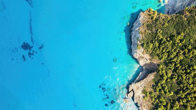 Aerial drone view of the Ionian Sea coast of Zakynthos, Greece