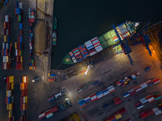 Aerial drone view of Large car cargo ship entering the port in Varna