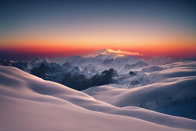 Aerial drone view of switzerland alps Mountain Range with snow capped peaks in winter