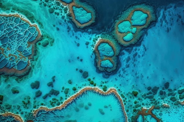 Aerial drone view of the texture of blue sea water a surface of blue lagoon water