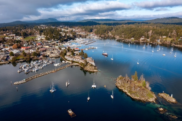 Aerial image of Ganges, Salt Spring Island, BC Canada