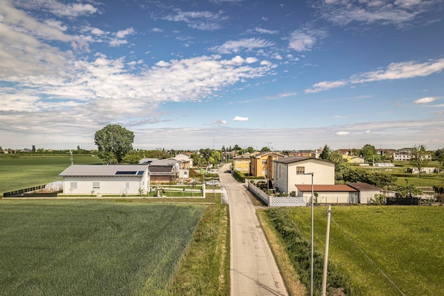 Aerial Image of a Po Valley Village in Spring