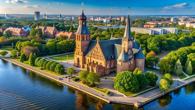 Aerial of Kants Cathedral Kant Island Kaliningrad Russia