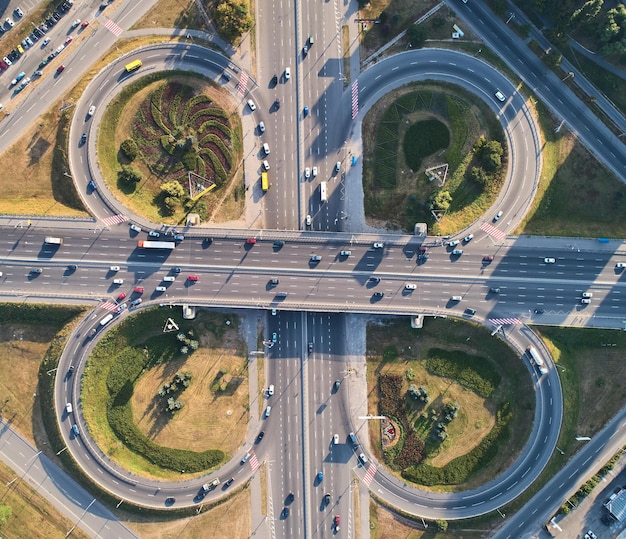 Aerial landscape of busy highway junction road Transport concept