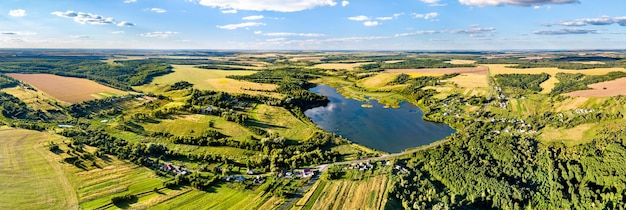 Aerial landscape of the central russian upland nizhnyaya vablya village kursk region