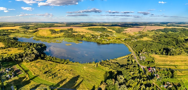 Aerial landscape of russian chernozemye glazovo village kursk region