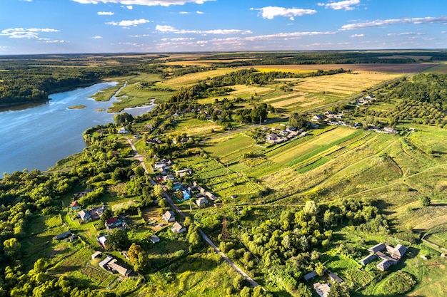 Aerial landscape of russian chernozemye nizhnyaya vablya village kursk region