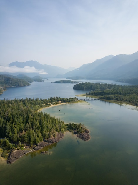 Aerial landscape view of Kennedy Lake