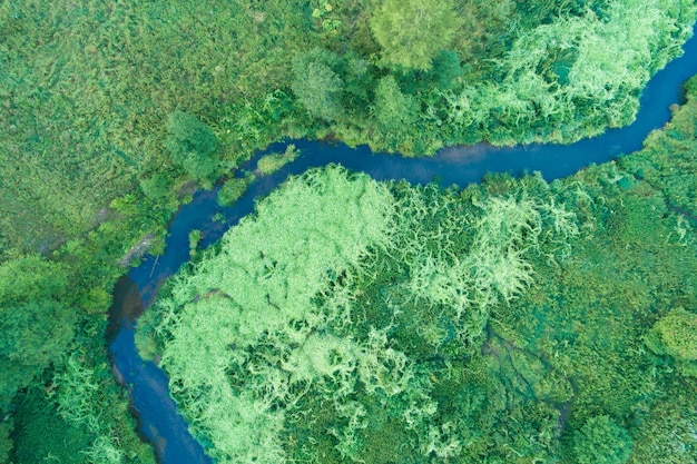 Aerial landscape view over the river Russia