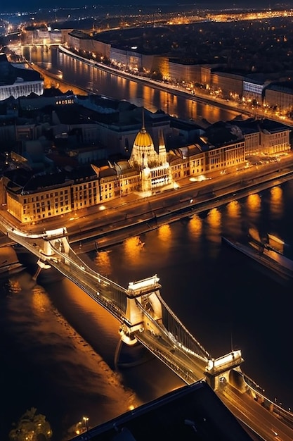 Photo an aerial night view of budapest cityscape