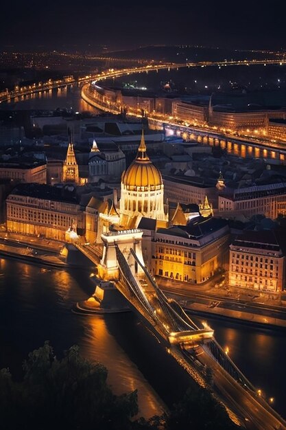 Photo an aerial night view of budapest cityscape