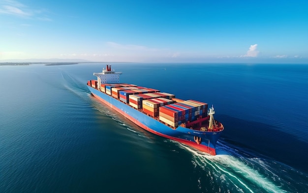 Aerial Panorama Cargo Ship Carrying Containers Generative AI