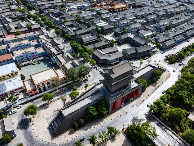 Aerial panorama of Dongchang ancient city in Liaocheng, Shandong Province