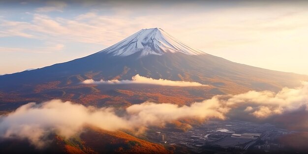 Aerial Panorama Landscape of Fuji Mountain Iconic and Symbolic Mountain of Japan