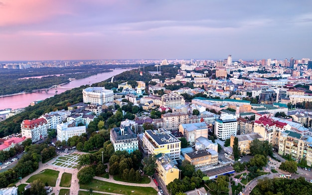 Aerial panorama of old kyiv in ukraine