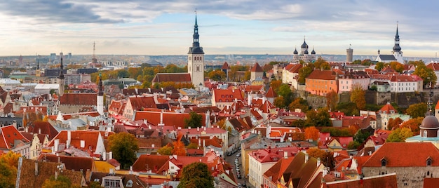 Aerial panorama of Old town Tallinn Estonia