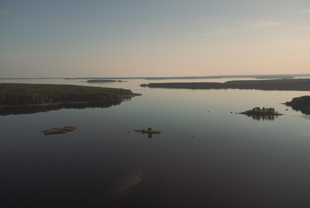 Aerial panorama of the water area of the river