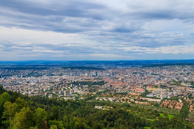 Aerial panorama of Zurich city from the Uetliberg mountain Switzerland