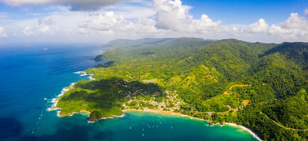 Aerial panoramic shot of Tobago cays in Caribbean islands