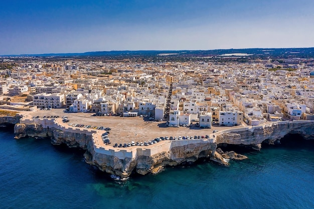 Aerial panoramic sight in Polignano a Mare, Bari Province, Apulia (Puglia), southern Italy.