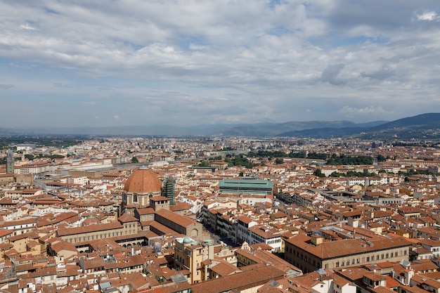 Aerial panoramic view of city of Florence from cupola of Florence Cathedral (Cattedrale di Santa Maria del Fiore)