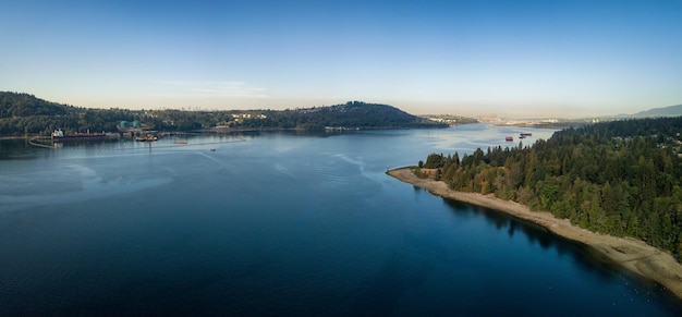 Aerial Panoramic view of a Ocean Inlet in the Modern City